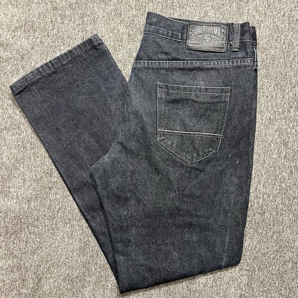 Southpole Y2K Baggy Skater Relax Black Denim‎ Streetwear Jeans Mens 36x34